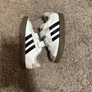 Adidas Kids White and Black Sneakers with Brown Soles